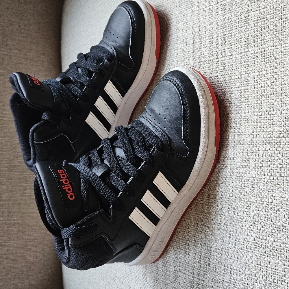 Adidas Kids Black and White Hoops Mid Sneakers